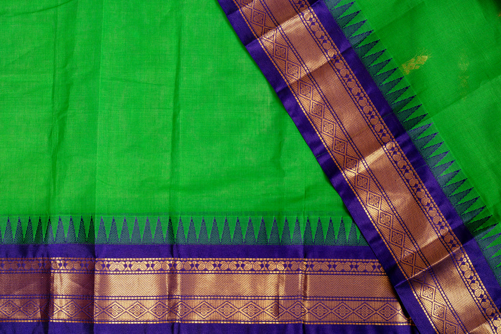 Radiant Green Chanderi Silk Cotton Saree with Royal Blue Zari Border