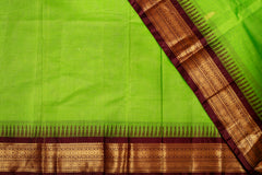 Fresh Lime Green Chanderi Silk Cotton Saree with Rich Coffee Brown Zari Border