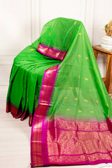 Vibrant Parrot Green & Magenta Chanderi Silk Cotton Saree with Rich Zari Border