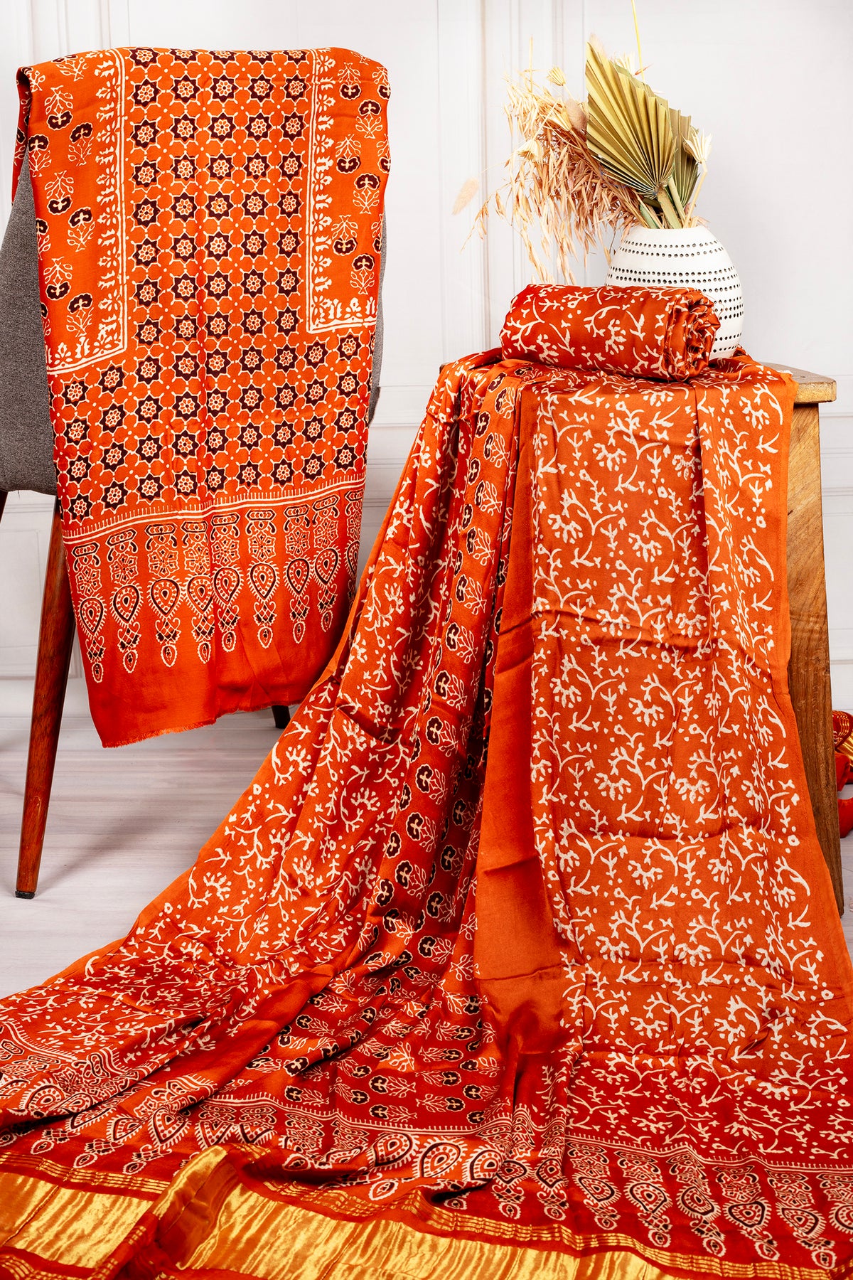 Radiant Orange Modal Unstitched Suit Set