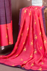 Plum Chanderi Cotton Unstitched Salwar Set with Pink Floral Dupatta