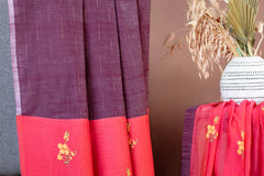 Plum Chanderi Cotton Unstitched Salwar Set with Pink Floral Dupatta