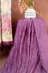 Cream Floral Print Unstitched Salwar Suit with Crushed Purple Dupatta