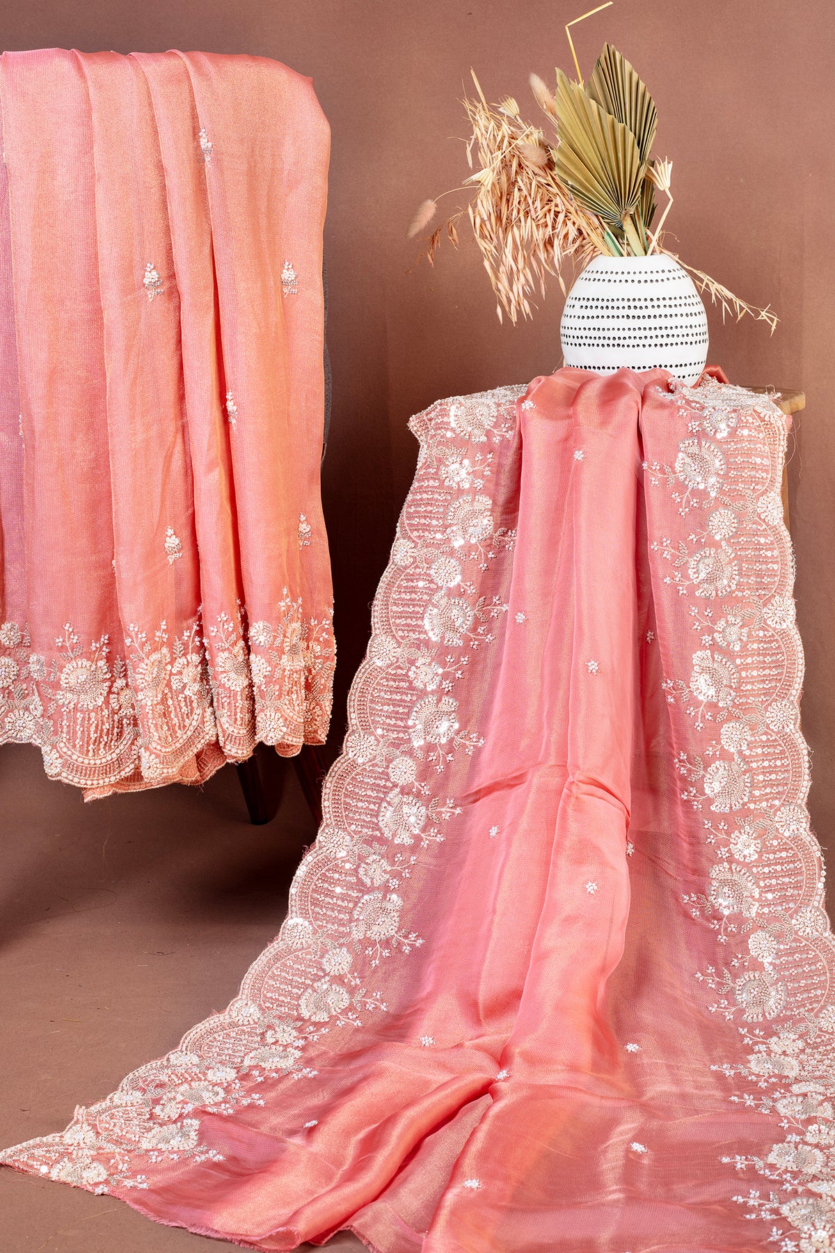 Graceful Peach Georgette Embroidered Unstitched Salwar Suit