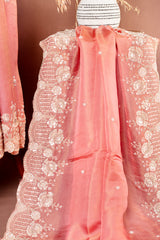 Graceful Peach Georgette Embroidered Unstitched Salwar Suit