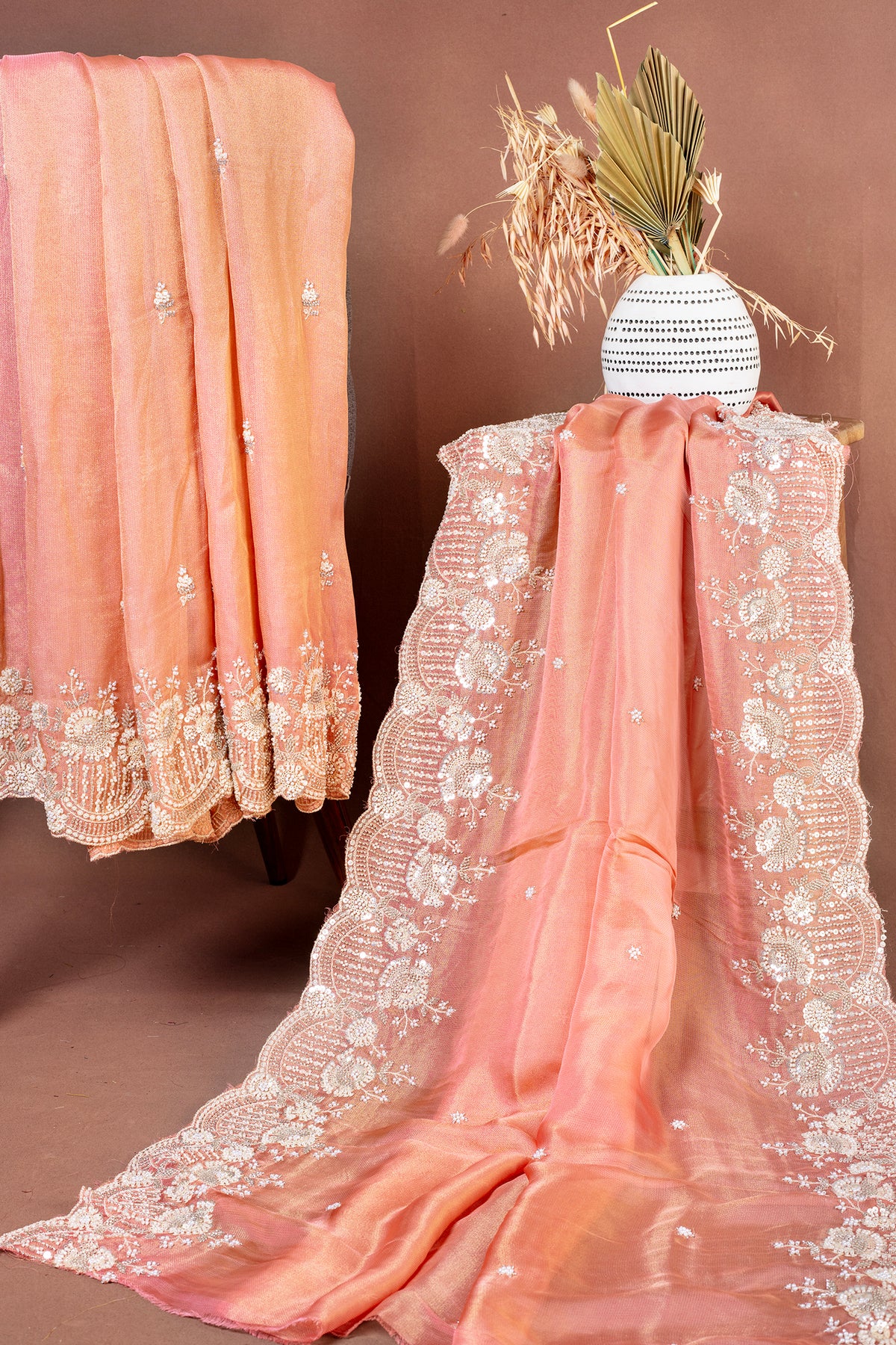 Peach-ToneElegant Georgette Embroidered Top & Dupatta
