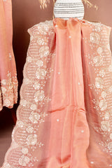Peach-ToneElegant Georgette Embroidered Top & Dupatta