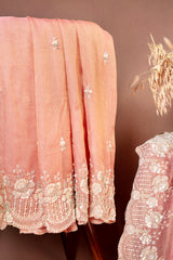 Peach-ToneElegant Georgette Embroidered Top & Dupatta