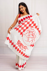 Graceful White & Red Cotton Saree – Effortless Elegance in Every Drape