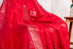 Radiant Crimson Silk Cotton Saree with Elegant Zari Weave