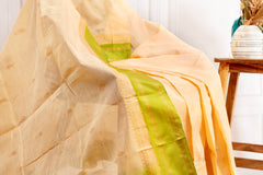 Graceful Pastel Peach Silk Cotton Saree with Green Zari Border