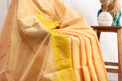 Elegant Peach Silk Cotton Saree with Rich Yellow Zari Border & Classic Finish