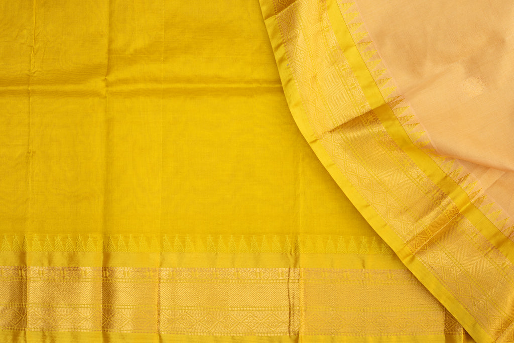Elegant Peach Silk Cotton Saree with Rich Yellow Zari Border & Classic Finish