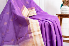 Royal Lavender Silk Cotton Saree with Gold Zari Elegance