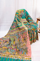 Vibrant Kalamkari Assam Silk Saree – Mythological Art Edition