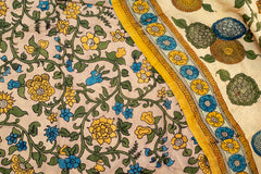 Ivory Bloom Kalamkari Assam Silk Saree – Nature-Inspired Grace