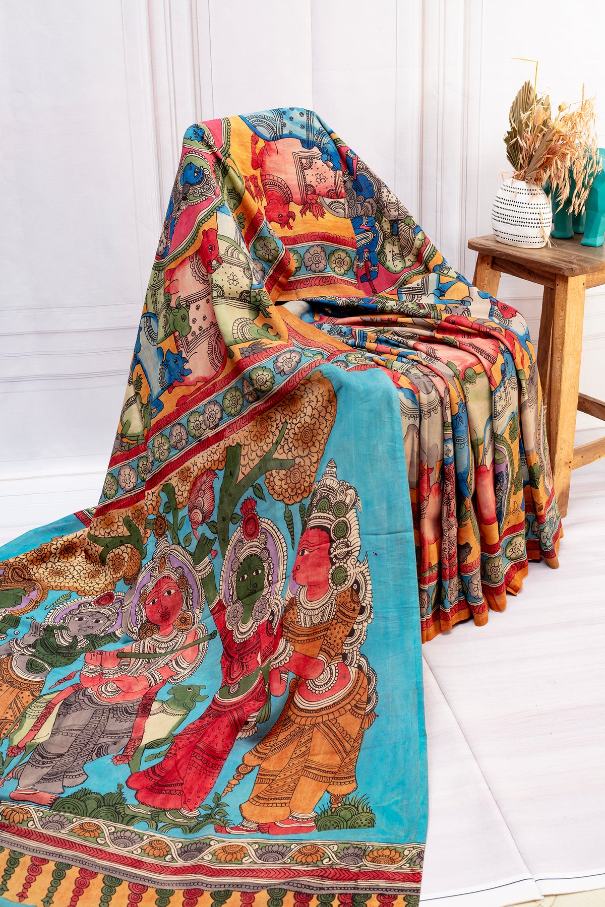 Mythical Kalamkari Assam Silk Saree – Storytelling in Every Drape