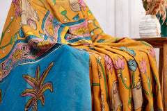 Sunlit Mustard Kalamkari Assam Silk Saree – Tropical Elegance