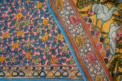 Mustard Garden Kalamkari Assam Silk Saree – Floral Elegance in Motion