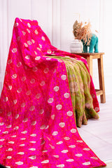 Pink Tissue Half & Half Saree with Bandhani Design and Floral Contrast
