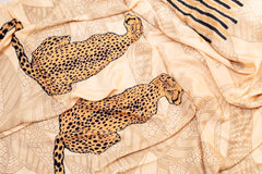 Beige Georgette Printed Saree with Abstract & Striped Design