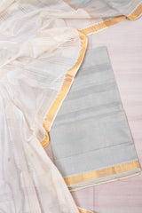 Silver-Grey & Ivory Chanderi Silk Suit Set