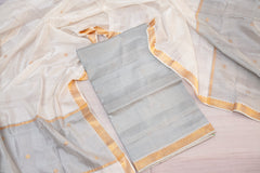 Silver-Grey & Ivory Chanderi Silk Suit Set