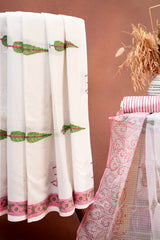 Ivory & Sage Leaf-Print Cotton Suit Set