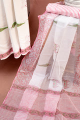 Ivory & Sage Leaf-Print Cotton Suit Set