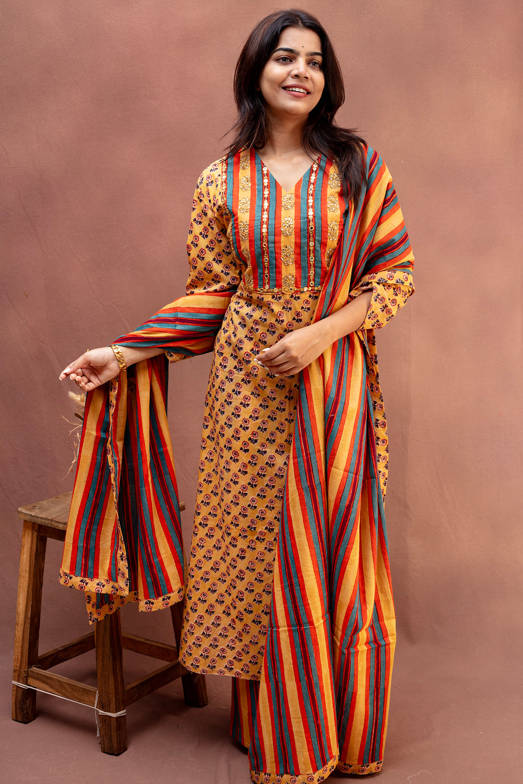 Harvest Amber Mulcotton Floral Salwar Set