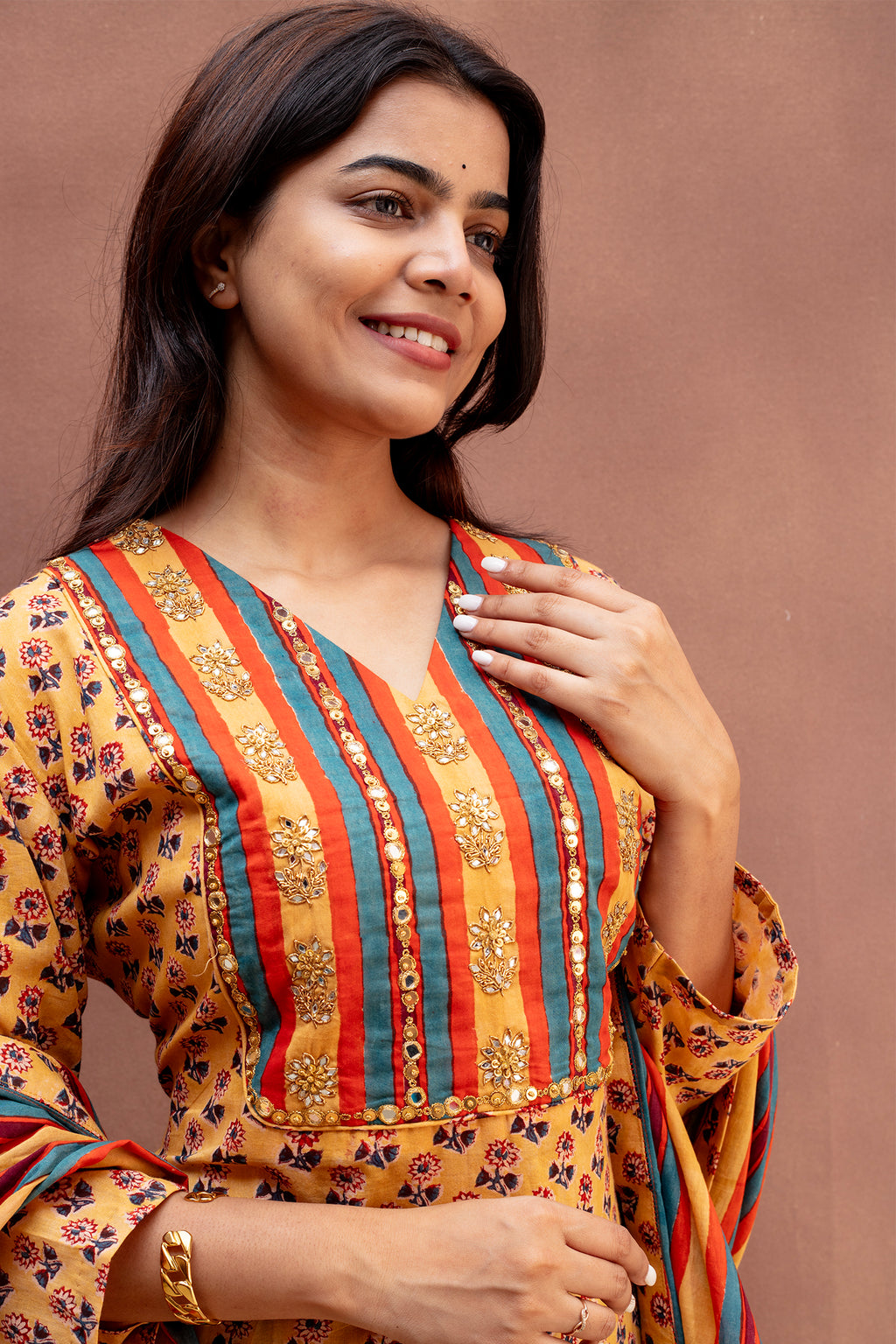Harvest Amber Mulcotton Floral Salwar Set