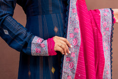 Indigo & Fuchsia Pure Cotton Anarkali & Dupatta Set