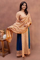 Peach & Teal Floral Cotton Anarkali Set