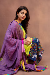 Lime & Indigo Kalamkari-Border Cotton Suit Set