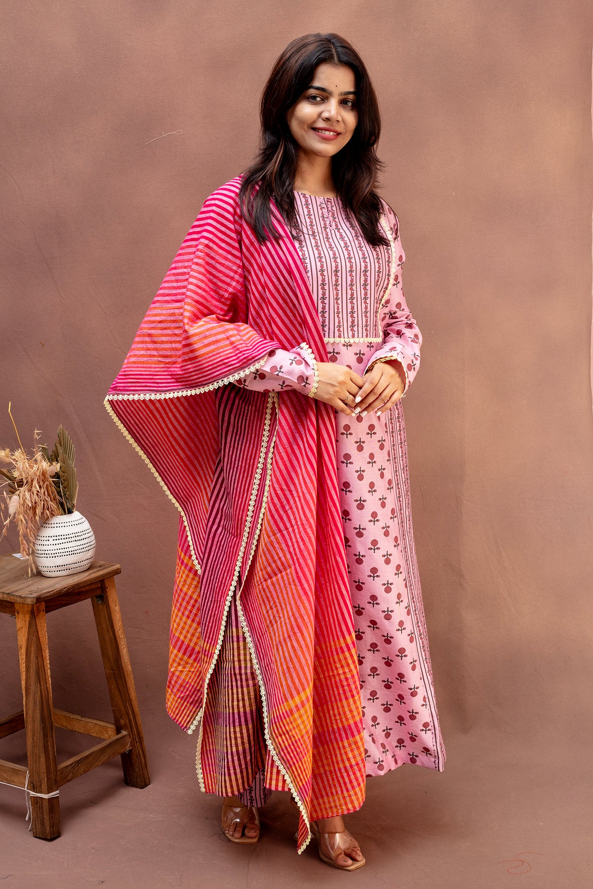 Blush Pink & Mauve Floral Cotton Suit Set