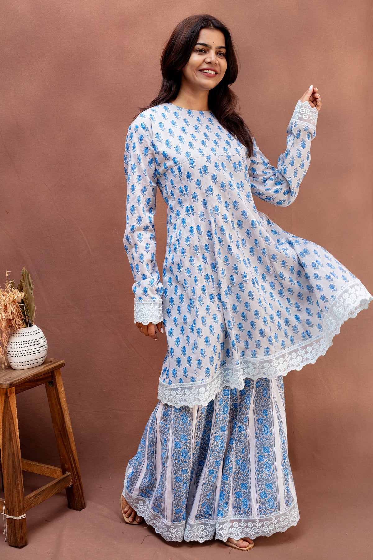 Serene Sky Blue Mulcotton Sharara Set