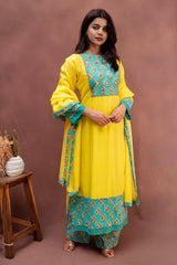 Sun-Kissed Lemon & Teal Chanderi Suit Set