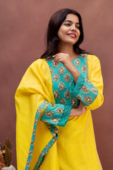 Sun-Kissed Lemon & Teal Chanderi Suit Set