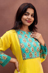 Sun-Kissed Lemon & Teal Chanderi Suit Set