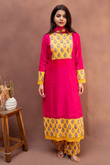 Magenta & Mustard Pure Chanderi Embroidered Suit Set