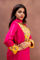 Magenta & Mustard Pure Chanderi Embroidered Suit Set