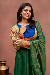 Forest Moss & Royal Blue Chanderi Anarkali Set