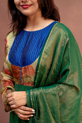 Forest Moss & Royal Blue Chanderi Anarkali Set
