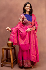 Midnight Rose & Fuchsia Chanderi Anarkali Set