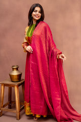 Earthy Rosewood & Lime Pure Chanderi Anarkali Set
