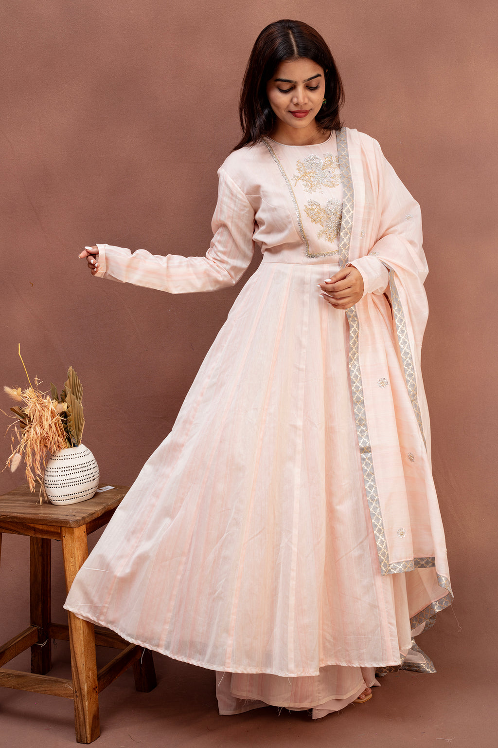Pearl Blush Chanderi Cotton Kali Dress Set