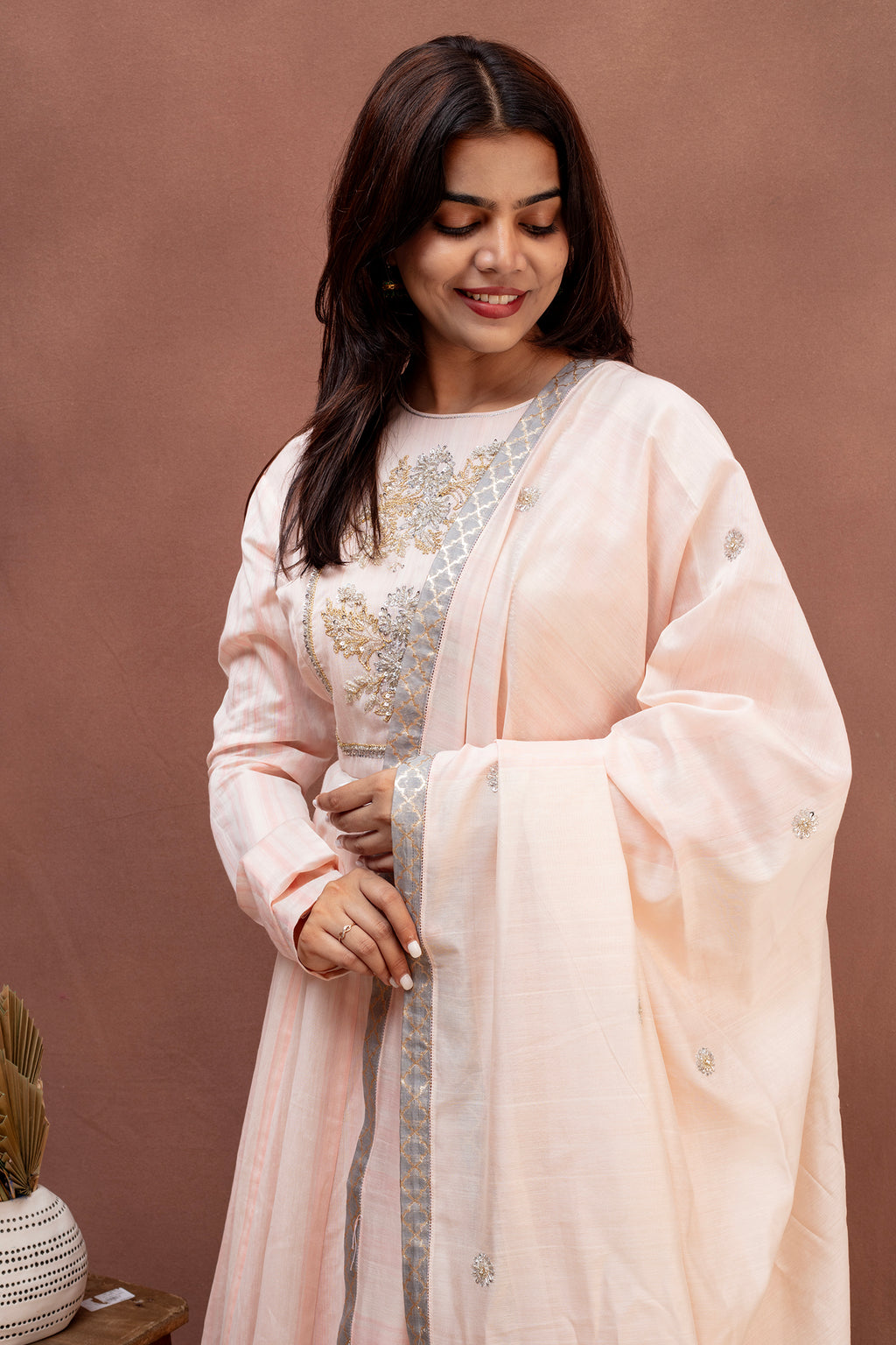 Pearl Blush Chanderi Cotton Kali Dress Set