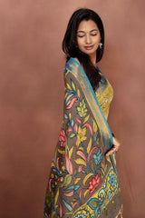 Handmade Kalamkari Saree – Floral Heritage in Mustard Yellow