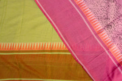 Muted Rose & Pistachio Hand-Block Cotton Saree