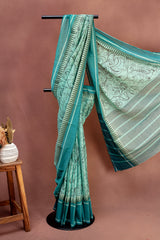 Seafoam & Teal Hand-Block Cotton Saree